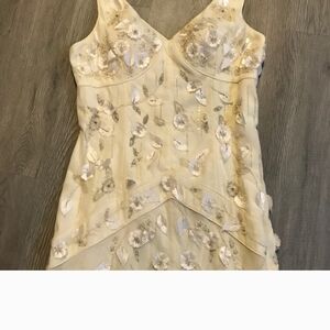 ISO: Sue Wong Ivory Floral Appliqué Mini Dress